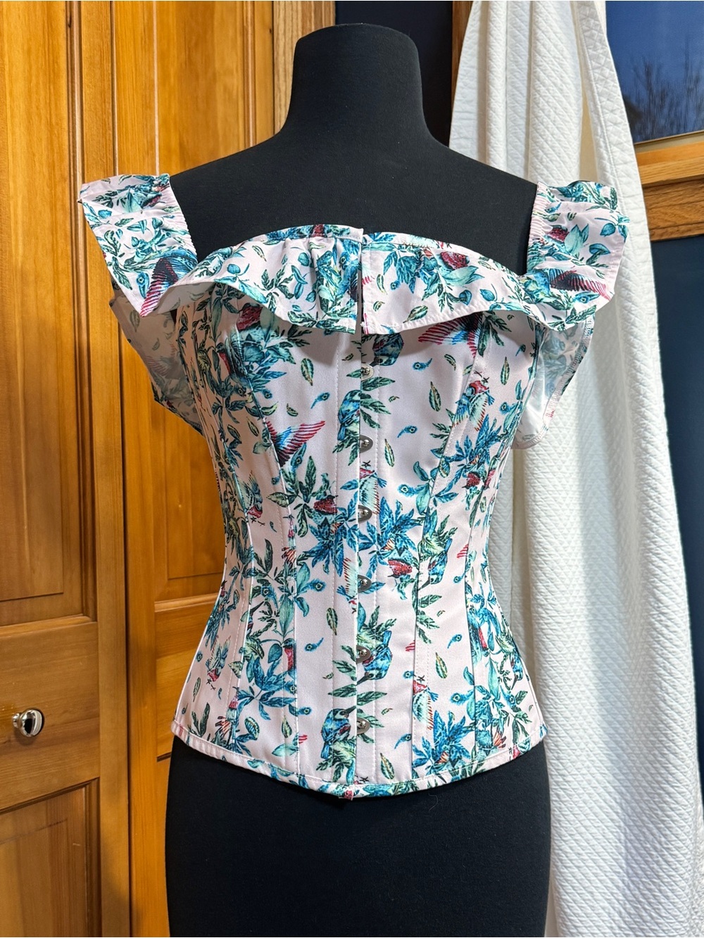 Corset Story Off-Shoulder Bird Floral Print Overbust Corset UK 12 (US Sz 8)